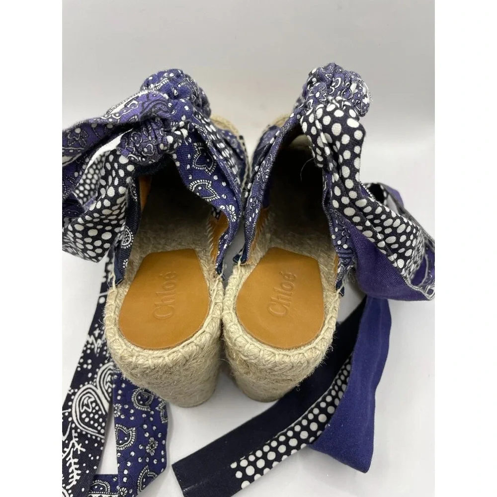 Chloe‎ Blue Floral Canvas Espadrille Wedge Sandals Women's Size EU 36 NWOB